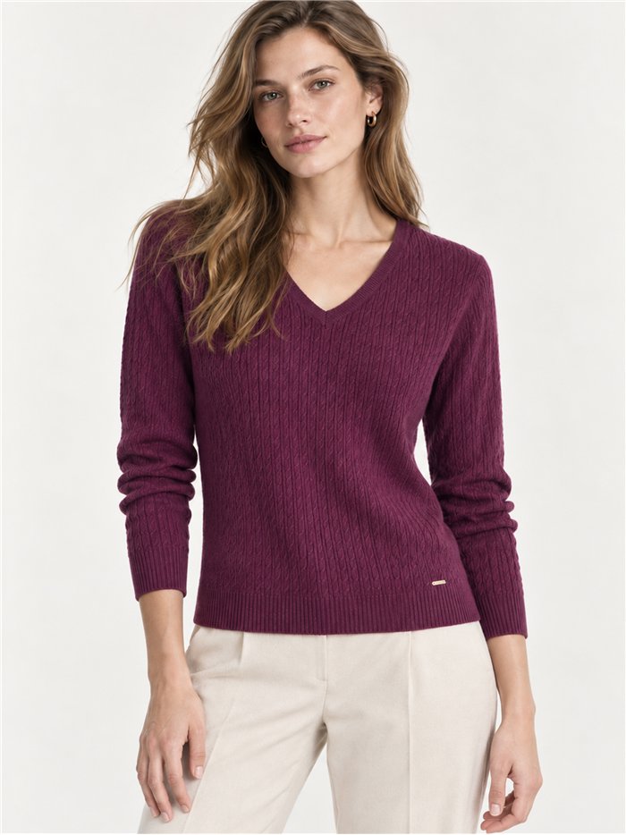 Zopfstrickpullover mit V-Ausschnitt