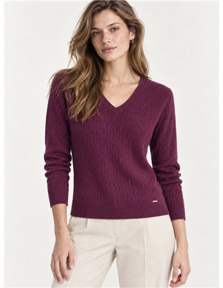 Zopfstrickpullover mit V-Ausschnitt