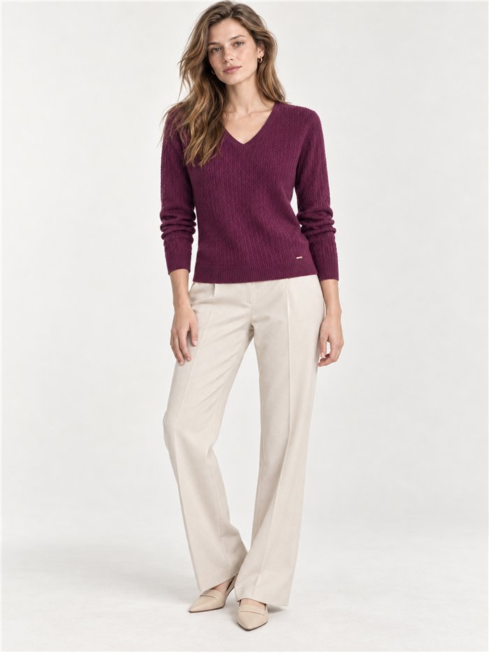 Zopfstrickpullover mit V-Ausschnitt