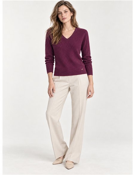Zopfstrickpullover mit V-Ausschnitt