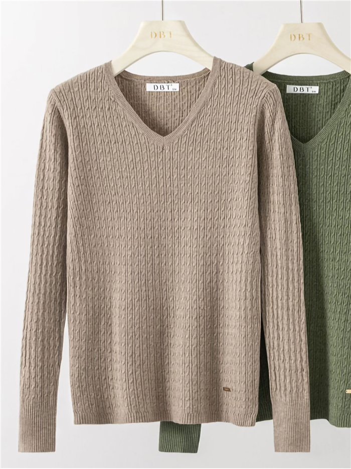 Zopfstrickpullover mit V-Ausschnitt