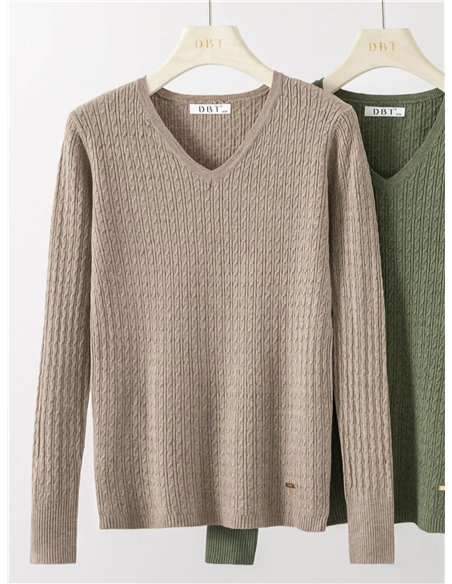 Zopfstrickpullover mit V-Ausschnitt