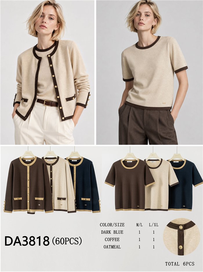 Set aus kontrastierender Strickjacke und Oberteil