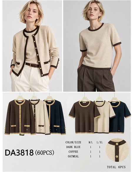 Set aus kontrastierender Strickjacke und Oberteil