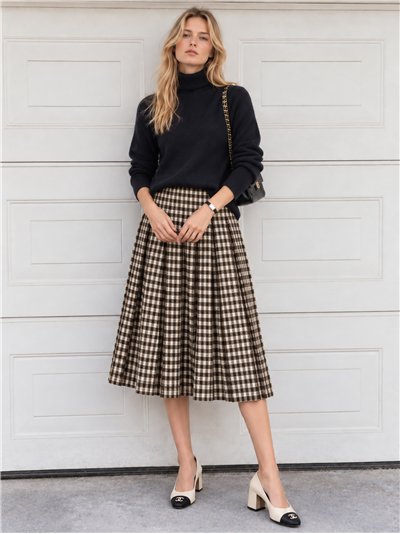 Falda midi de punto plisada de cuadros