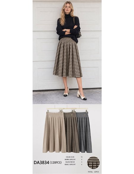 Falda midi de punto plisada de cuadros