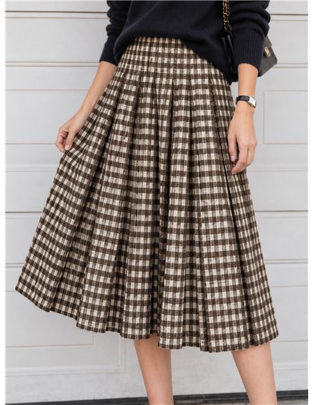 Falda midi de punto plisada de cuadros