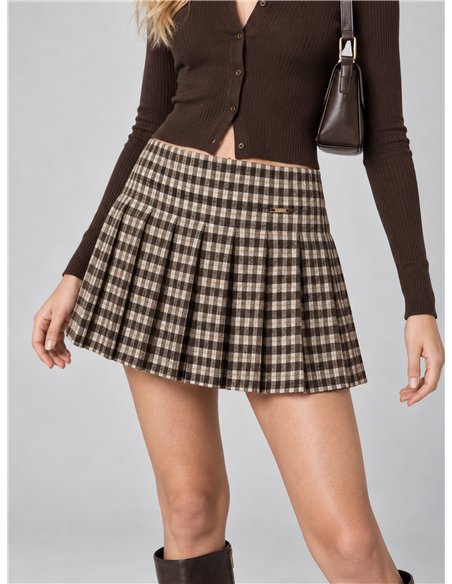 Pleated check knit mini skirt