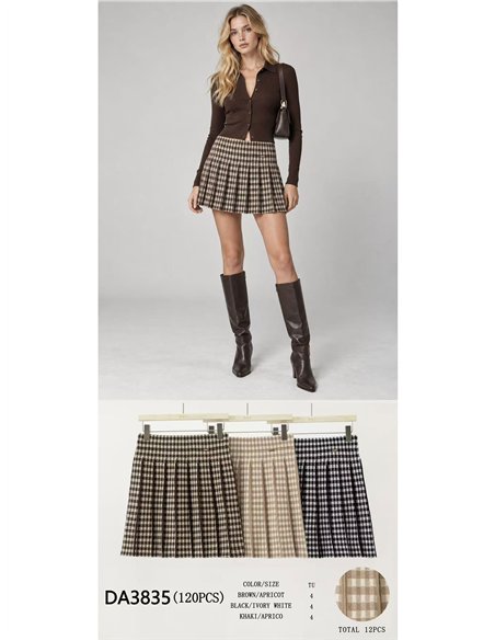 Pleated check knit mini skirt