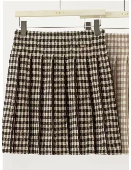 Pleated check knit mini skirt