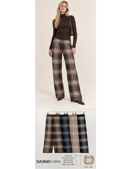 Karierte Strickhose mit geradem Bein