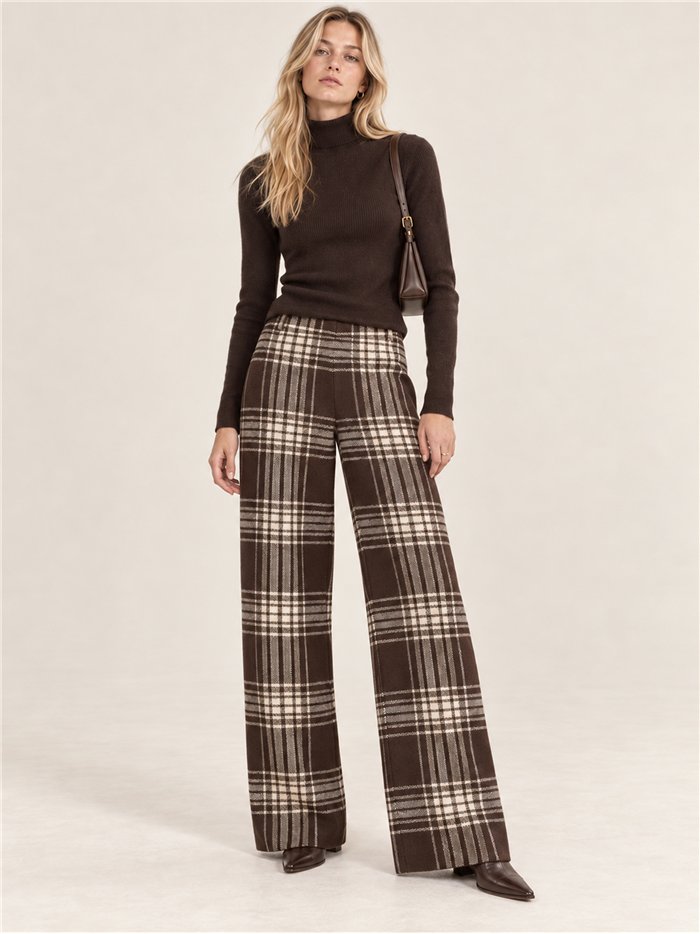 Karierte Strickhose mit geradem Bein