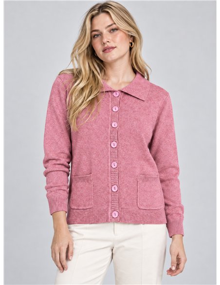 Chaqueta de punto cuello polo bolsillos