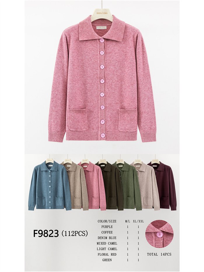 Chaqueta de punto cuello polo bolsillos