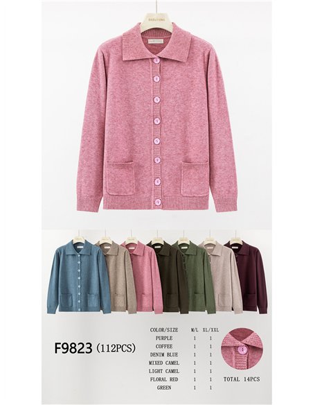 Chaqueta de punto cuello polo bolsillos