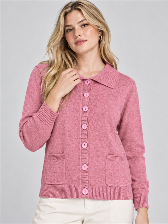 Chaqueta de punto cuello polo bolsillos