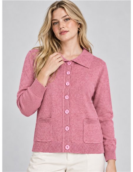 Chaqueta de punto cuello polo bolsillos