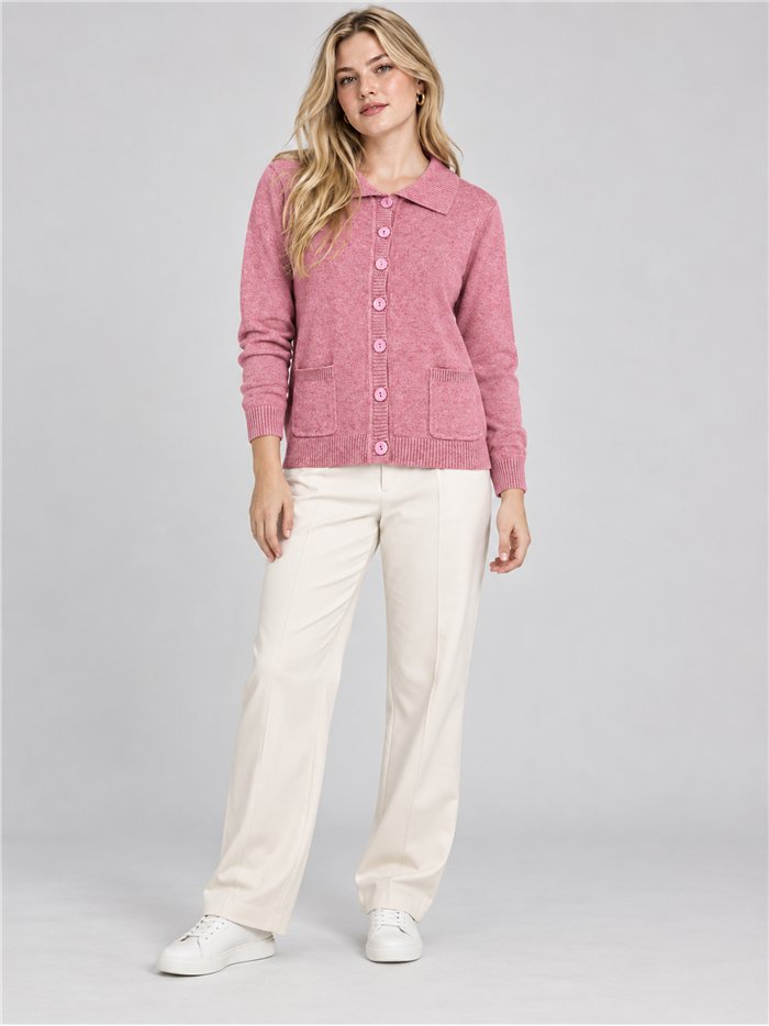 Chaqueta de punto cuello polo bolsillos