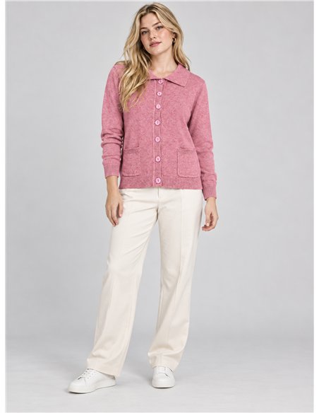 Chaqueta de punto cuello polo bolsillos