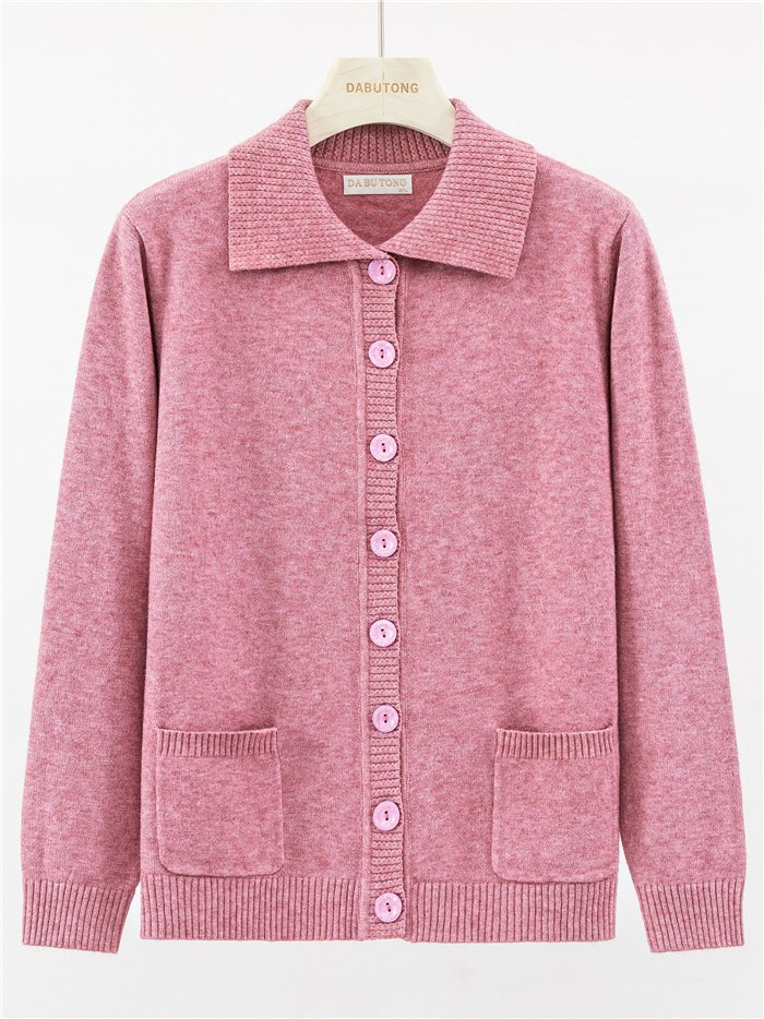 Chaqueta de punto cuello polo bolsillos
