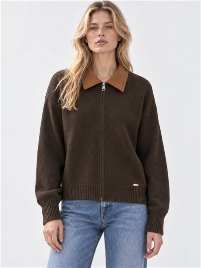 Chaqueta de punto cuello efecto ante