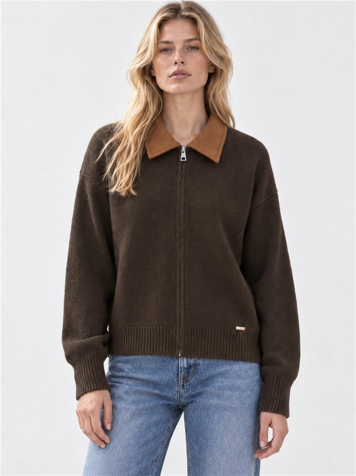 Chaqueta de punto cuello efecto ante