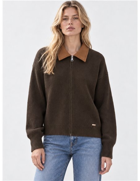 Chaqueta de punto cuello efecto ante