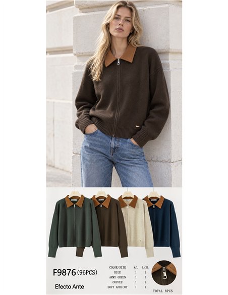 Chaqueta de punto cuello efecto ante