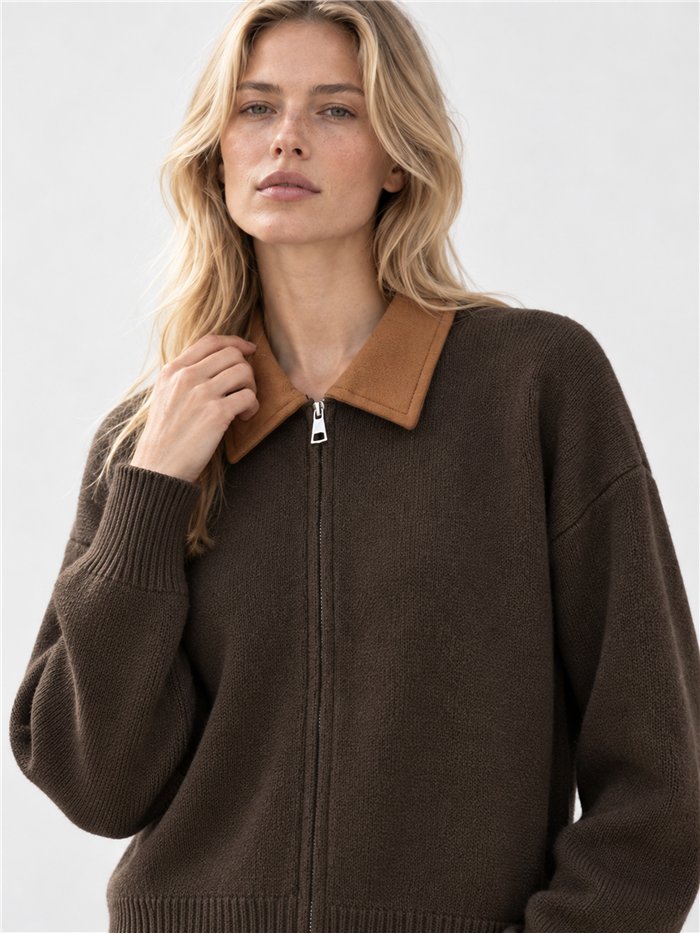 Chaqueta de punto cuello efecto ante