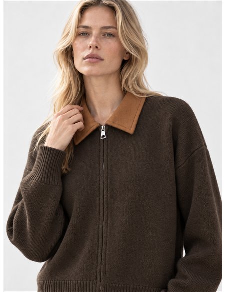 Chaqueta de punto cuello efecto ante