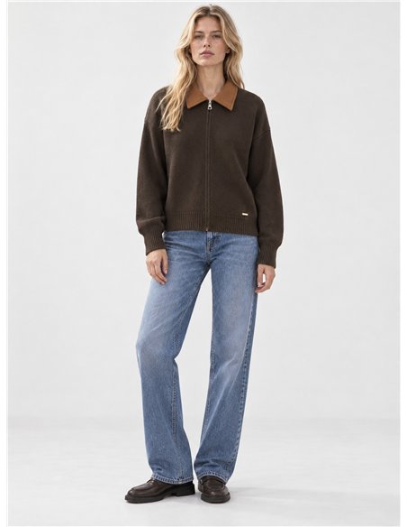 Chaqueta de punto cuello efecto ante