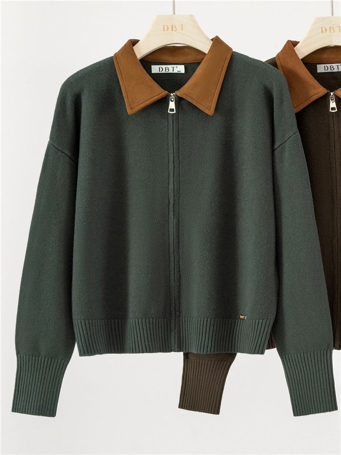 Chaqueta de punto cuello efecto ante