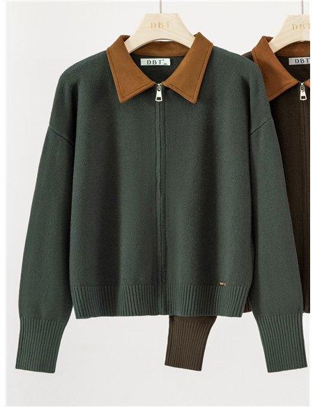Chaqueta de punto cuello efecto ante