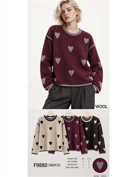 Jersey de lana estampado corazones