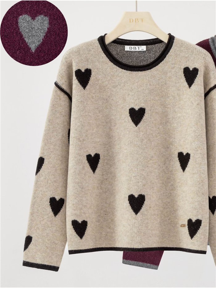 Jersey de lana estampado corazones