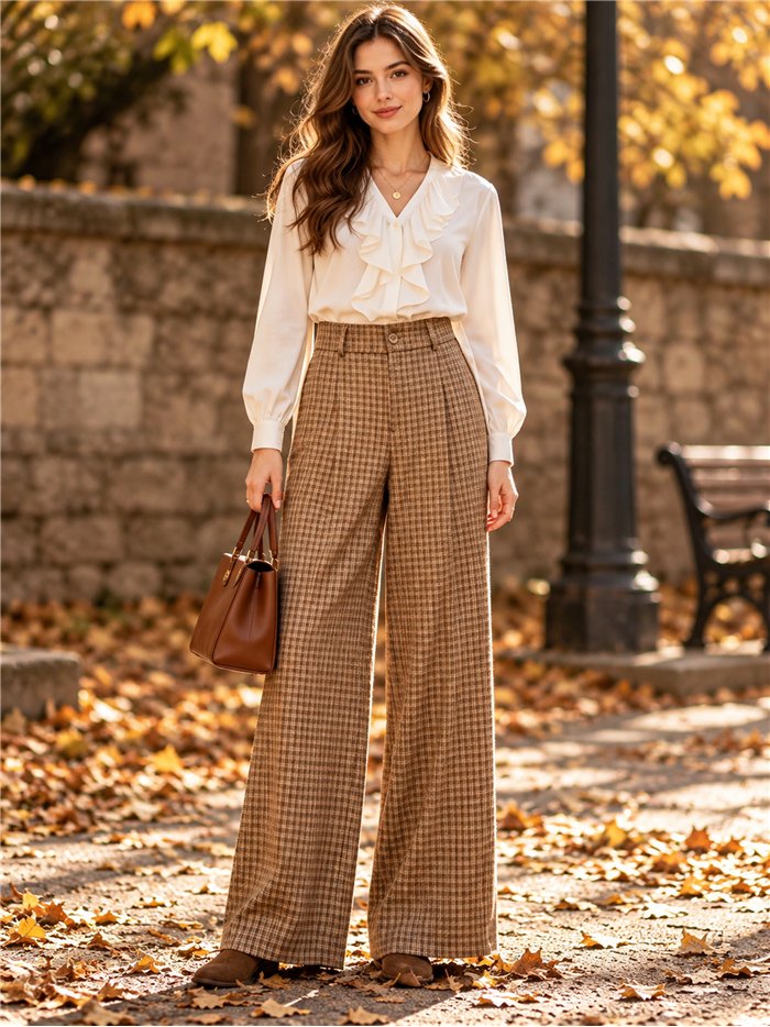 Pantalón wide leg de cuadros