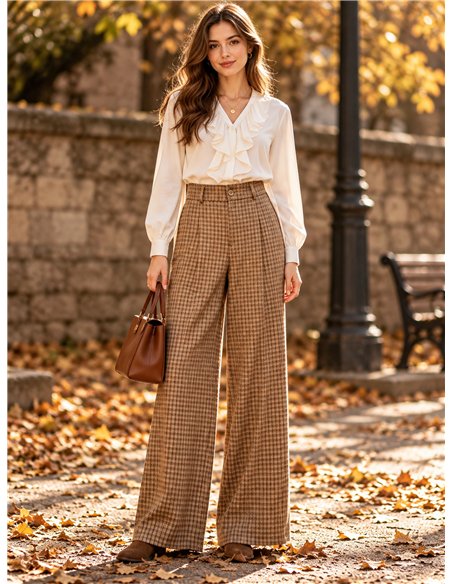Pantalón wide leg de cuadros