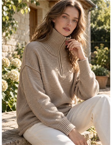 Jersey cuello alto media cremallera