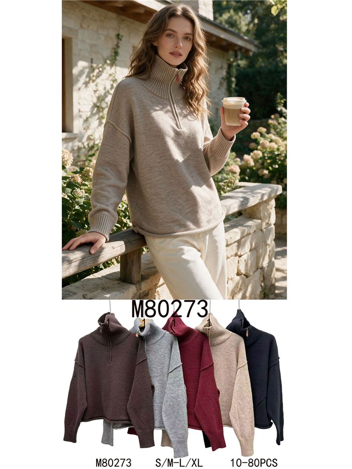 Jersey cuello alto media cremallera