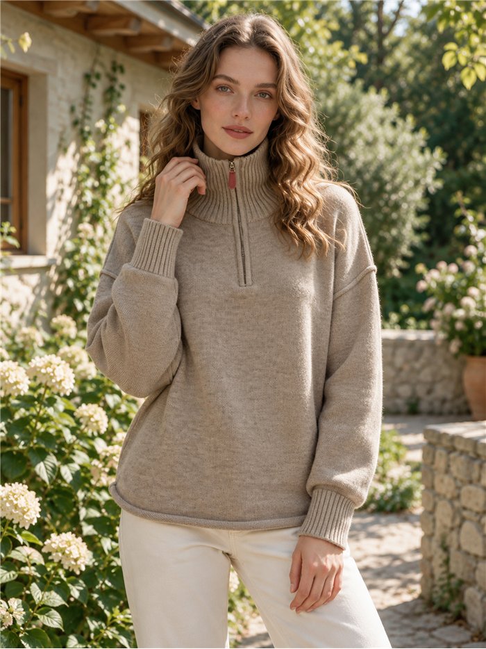 Jersey cuello alto media cremallera
