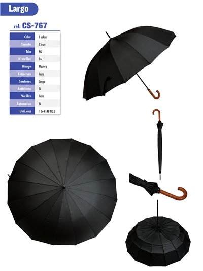 Parapluie long automatique noir uni