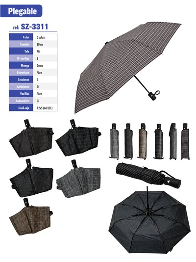 Parapluie pliant automatique à motif à carreaux classique