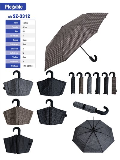 Parapluie pliant automatique à motif à carreaux classique