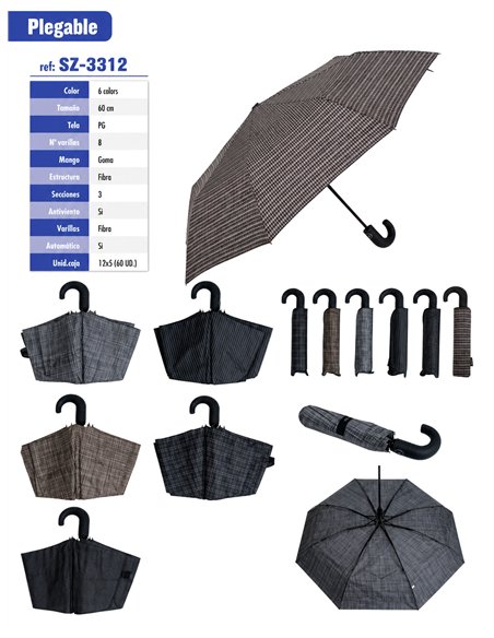 Automatic folding umbrella with timeless check print