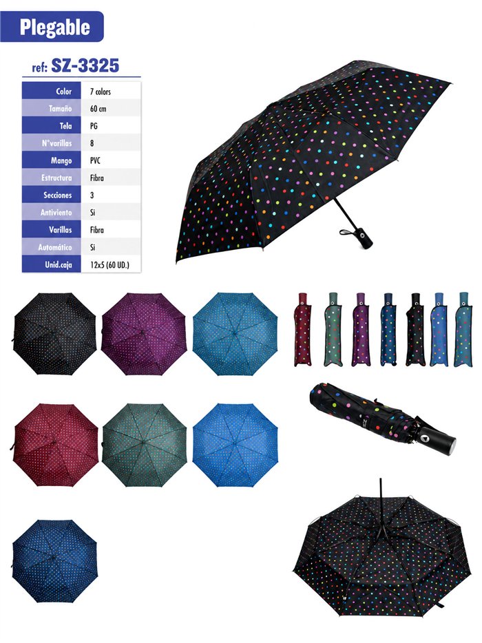 Ombrello pieghevole automatico a pois multicolore