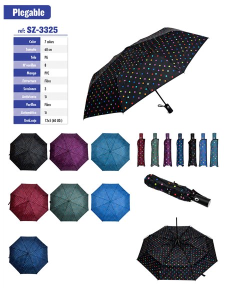 Ombrello pieghevole automatico a pois multicolore