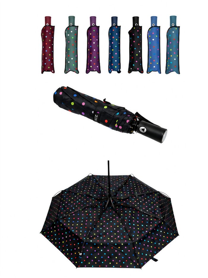 Ombrello pieghevole automatico a pois multicolore