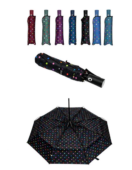 Ombrello pieghevole automatico a pois multicolore