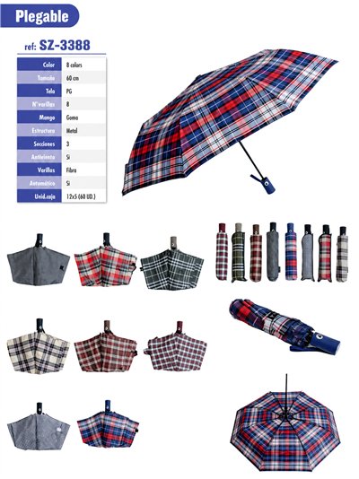 Parapluie pliant automatique à carreaux tartan