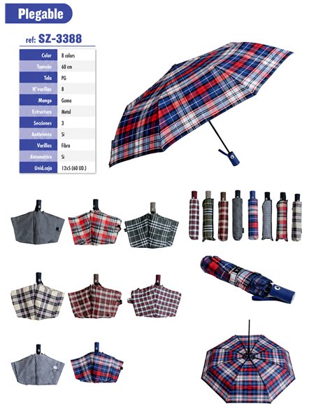 Automatic folding umbrella with tartan check print